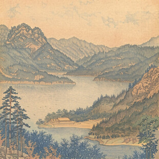 国画山水画山脉湖泊