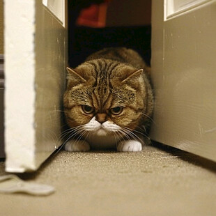 在躲猫猫的小猫