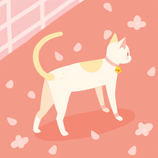 春天猫咪樱花插画壁纸