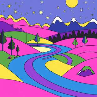 山川河流插画