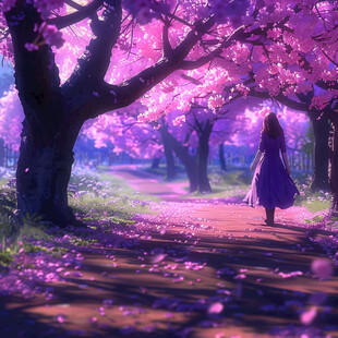 樱花树下的少女