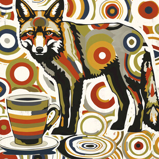 手绘彩色狐狸装饰画