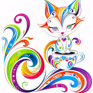 高清手绘抽象狐狸头