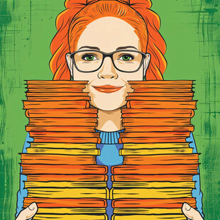 插画人物戴眼镜女孩