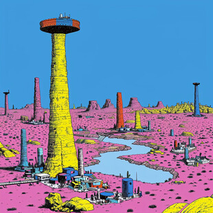 能源塔插画素材背景