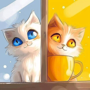 手绘大眼萌猫咪装饰画