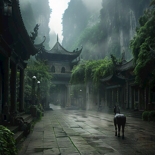 武当山雨景