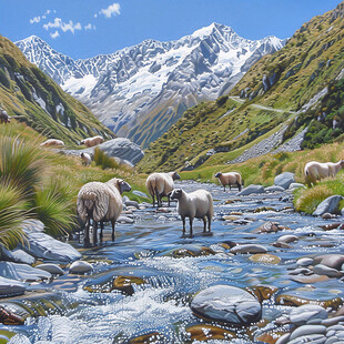 新西兰彩绘山水水墨