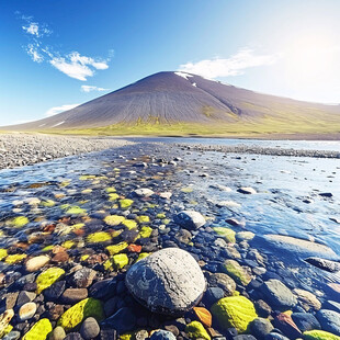 春季火山岩峡谷河流