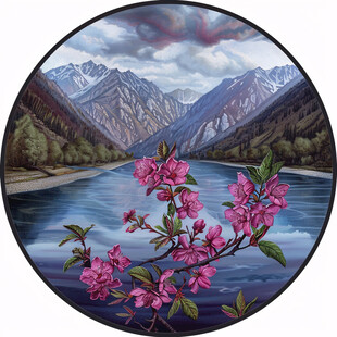 桃花圆形装饰画