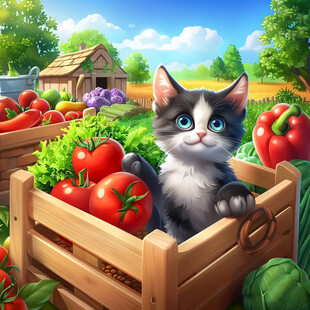 花园里的猫咪插画