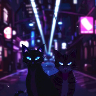 两只猫的夜景