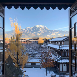 中式合院雪景