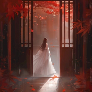 红叶古风插画