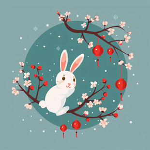 花好月圆兔子插画