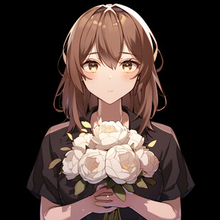 女孩捧花微笑插画