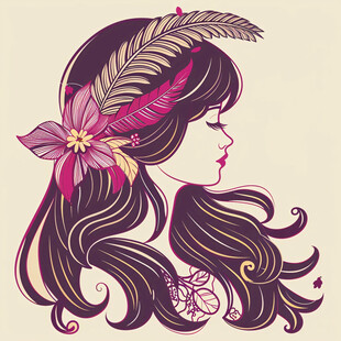 紫发花朵卡通女孩