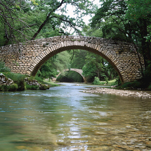 河水绿水单拱石桥