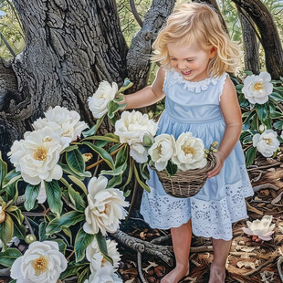 提花篮的小女孩