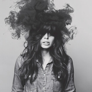 头发飘逸时尚水彩画