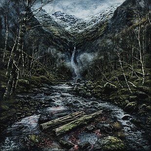 山涧小溪水彩画