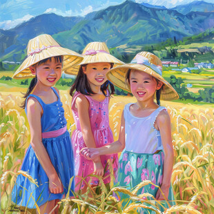 朝鲜田间人物大米插画