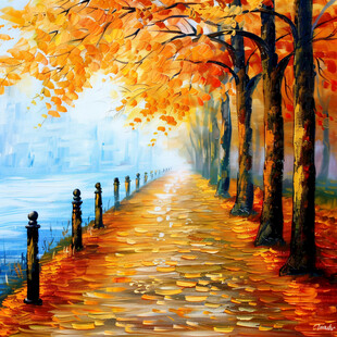 唯美秋天风景油画