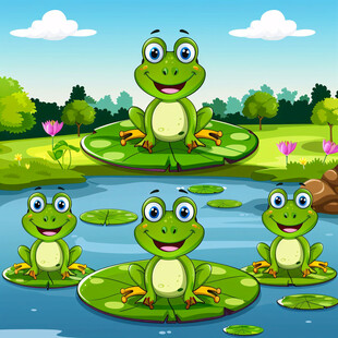 男孩女孩坐青蛙