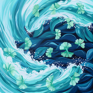 海洋海浪花插画