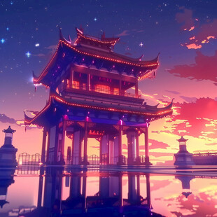 古典亭子夜景