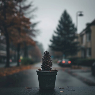 秋雨街道落叶