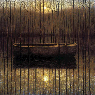 黄昏湖畔木舟