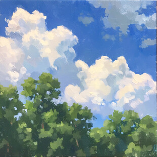 蓝天白云水粉画