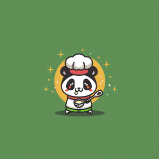 可爱熊猫厨师拿锅铲