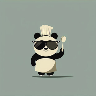 可爱熊猫厨师拿锅铲