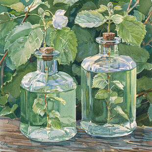 植物酒壶手绘装饰画