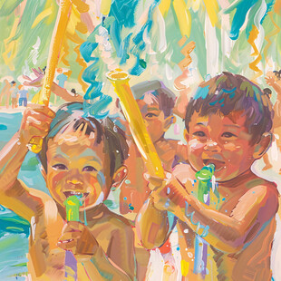 现代梦幻儿童水粉画