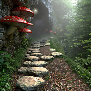 梦幻蘑菇背景