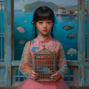 拿着鱼笼的儿童