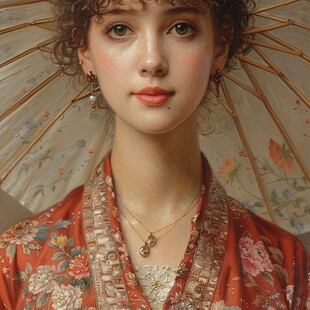 拿伞的宫廷少女