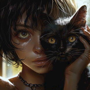 猫咪女孩装饰画