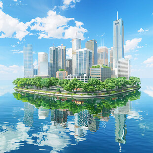 3d城市悬浮岛风景