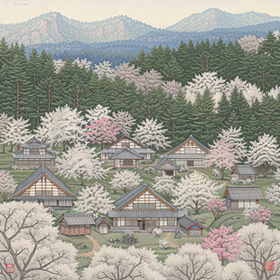 山村民居插画