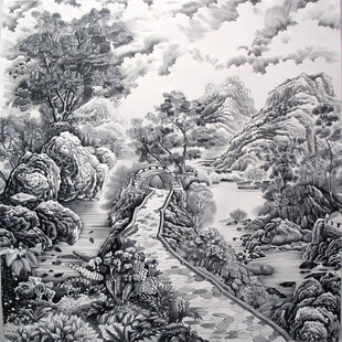 山水壁画雪景中国画