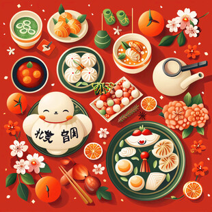 国潮春节食物插画