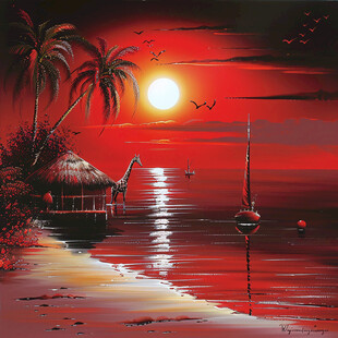 海上落日插画