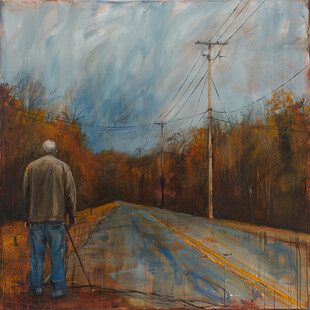 公路上行走的老人