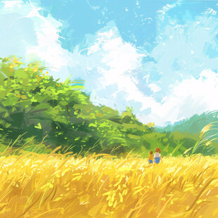 小麦田插画