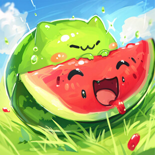 吃西瓜插画