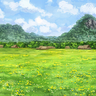 手绘草原风光